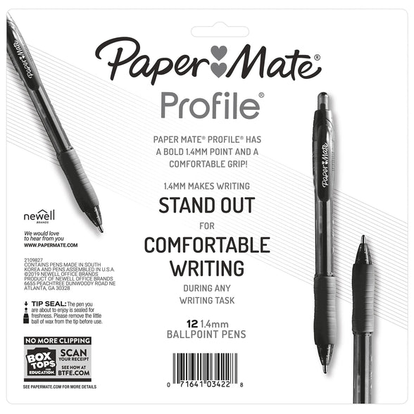 Paper Mate Profile Retractable Ballpoint Pens, Bold (1.4mm), 12 Count