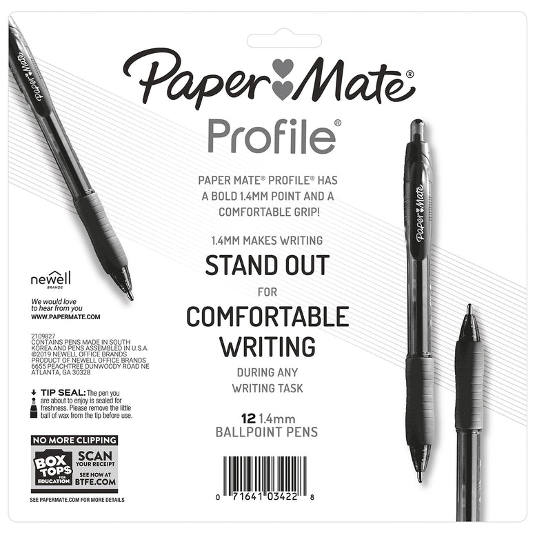 Paper Mate Profile Retractable Ballpoint Pens, Bold (1.4mm), 12 Count