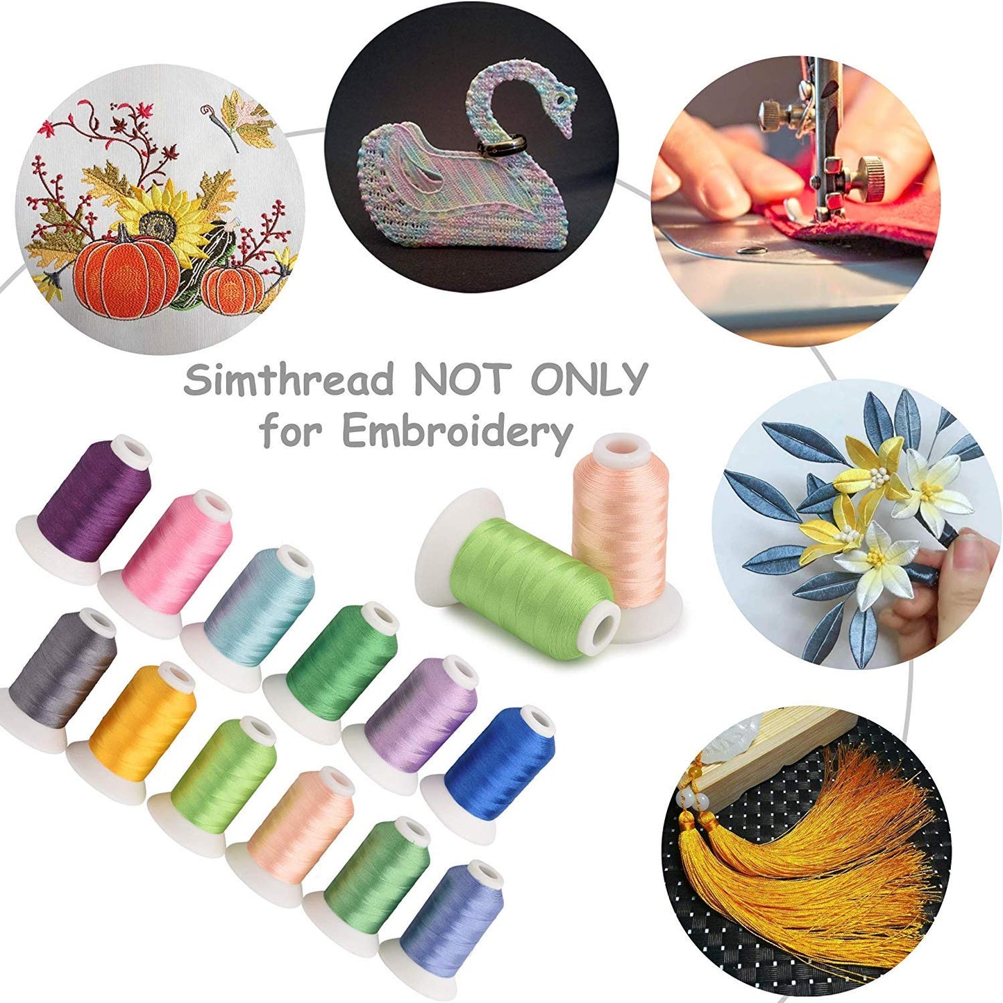 Simthread Brother 40 Colors 40 Weight Polyester Embroidery Machine Thread Kit 550Y(500M) for Brother Babylock Janome Singer Husqvarna Bernina Embroidery and Sewing Machines