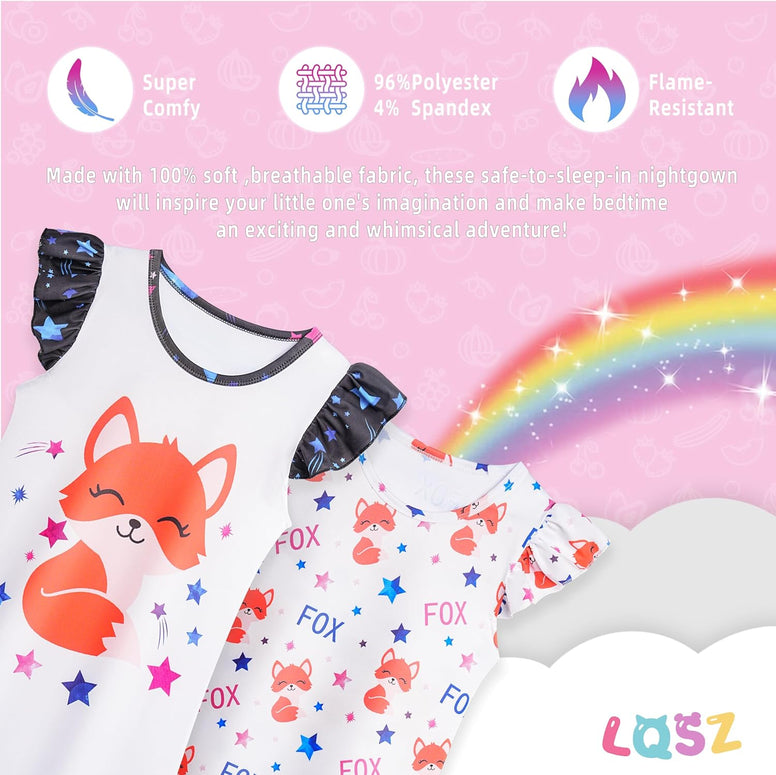 LQSZ Girls Nightgowns 2-Pack Little Girls Pajama Nightdress Sleep Wear 3-12 Y