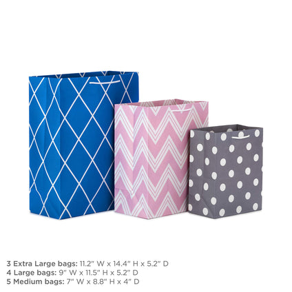 Hallmark Pastel Gift Bags in Assorted Sizes (Pack of 12-5 Medium 8