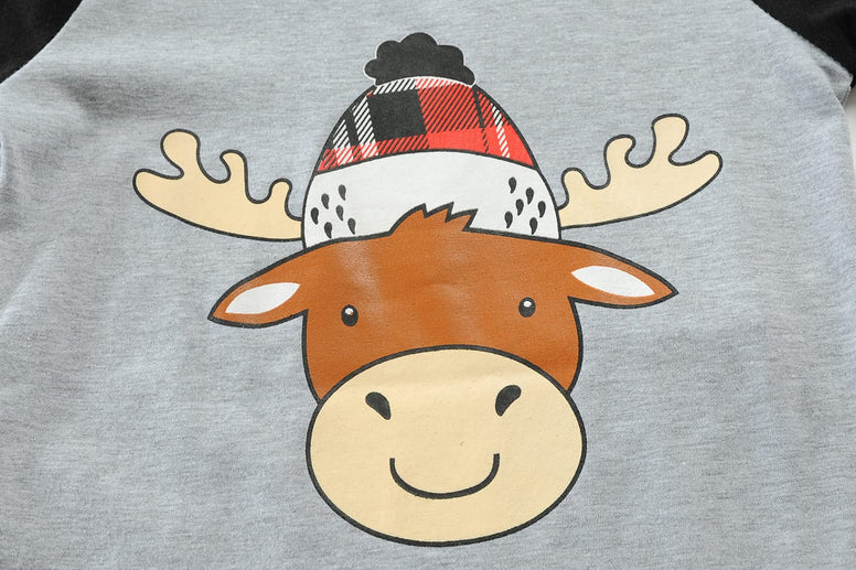 DDSOL Toddler Boys Girls Christmas T-Shirt Buffalo Red Plaid Raglan Xmas Long Sleeve Tees Kids Reindeer Tops 2-7T