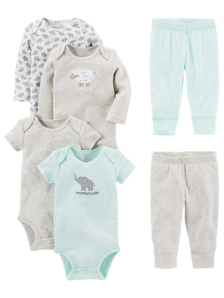 Simple Joys by Carter's Baby Boys 6-Piece Bodysuits (Short and Long Sleeve) and Pants Set Baby and Toddler Layette Set (pack of 6)