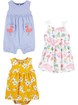 Simple Joys by Carter's Baby Girls Baby Girls' 3-Pack Romper, Sunsuit, and Dress Rompers