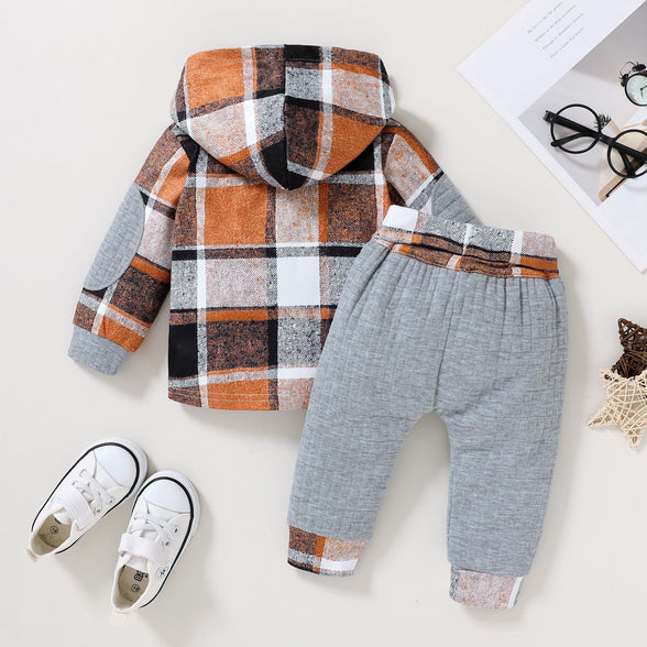 Kids Toddler Infant Baby Boys Girls Winter Outfit Christmas Plaid Hoodie Sweatshirt Jackets Shirt+Pants Xmas Clothes Set 0-3M