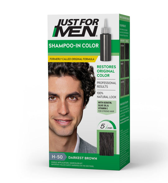 Just For Men Shampoo-In Hair Color Darkest Brown H-50 For Men 1 Application