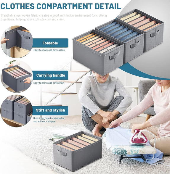 TAME Large Wardrobe Clothes Organizer, 3 Pack Closet Organizers and Storage, 21 Grids Foldable Drawer Dividers Organizers for Clothes Pants Shirts, Washable Clothing Bins Closet Storage Organizer