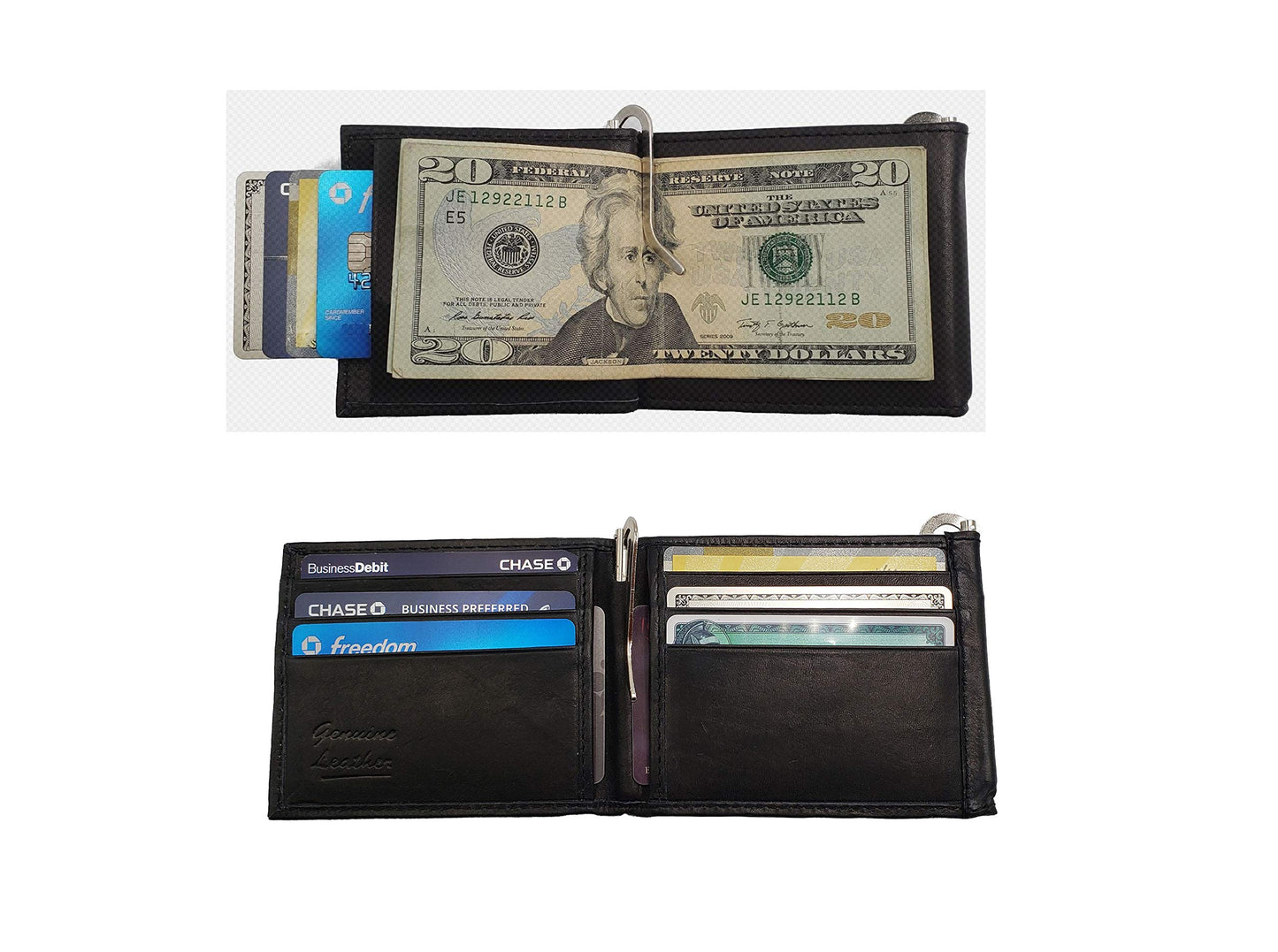 AG Wallets Men's Cowhide Trifold/Bifold Double Money Clip Wallet (Z Money Clip) Brown