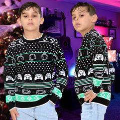 NOROZE Men's Boys Gaming Jumpers Unisex Christmas Gamer Retro Sweater Family Matching Dad Son Pullover Top