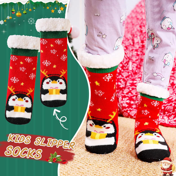 Kids Boys Girls Slipper Socks Warm Thick Fuzzy Fleece Lined Winter Cartoon Thermal Anti-Slip Soft Children's Home Floor Socks