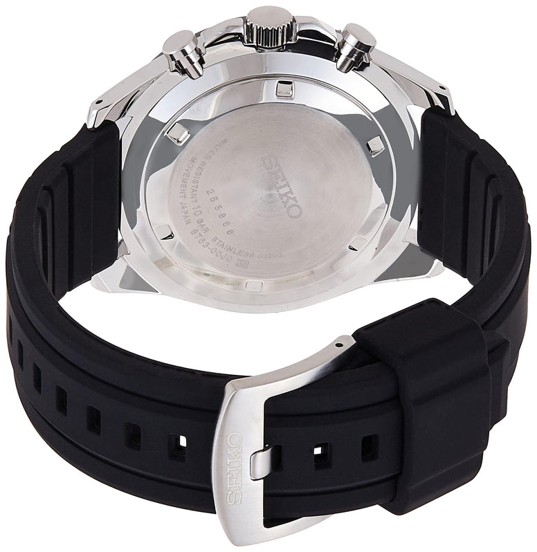 Seiko Men's Stainless Steel Japanese Quartz Silicone Strap, Black, Casual Watch (Model: SSB347), Silver, Chronograph
