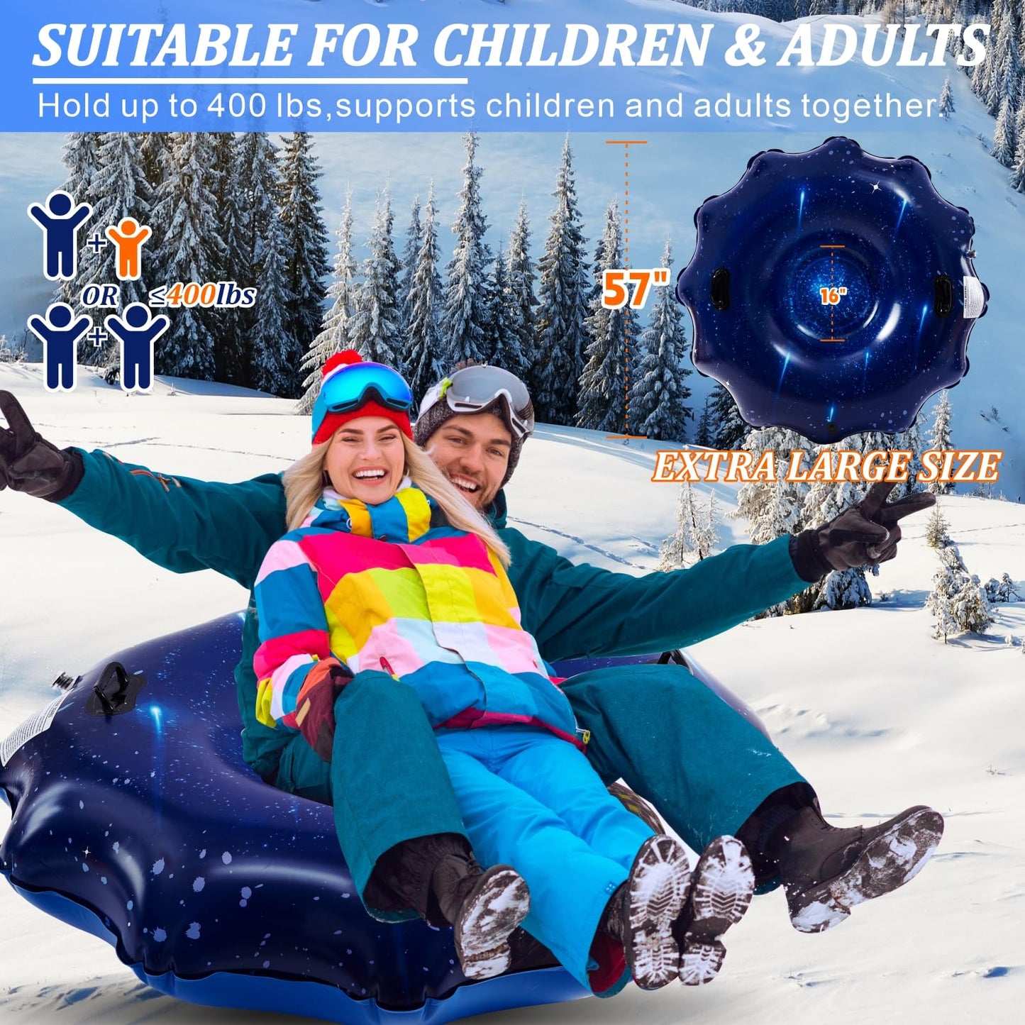 Snow Tube for Adults, Wear-Resistant Material, Inflatable Winter Sled for Leisure Outdoor Sports Products