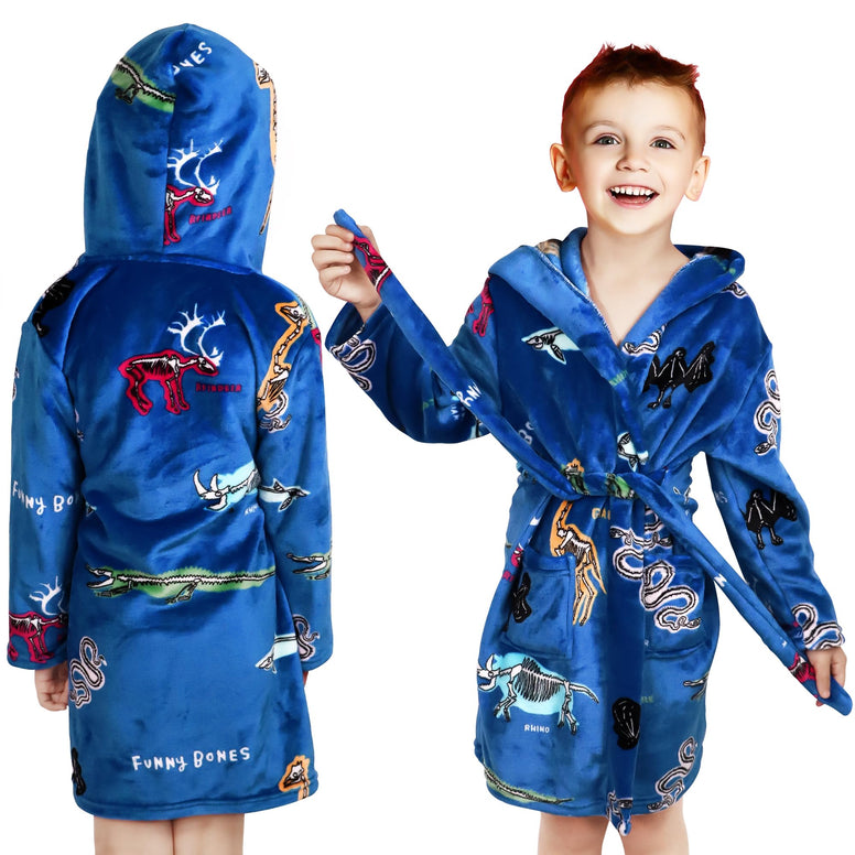 Baogaier Kids Bathrobe Hooded Girls Boys Dressing Gown Flannel Bath Robe with Hood Lightweight Pyjama Animal Pattern Nightwear Sleepwear Unisex Age 2-3 years