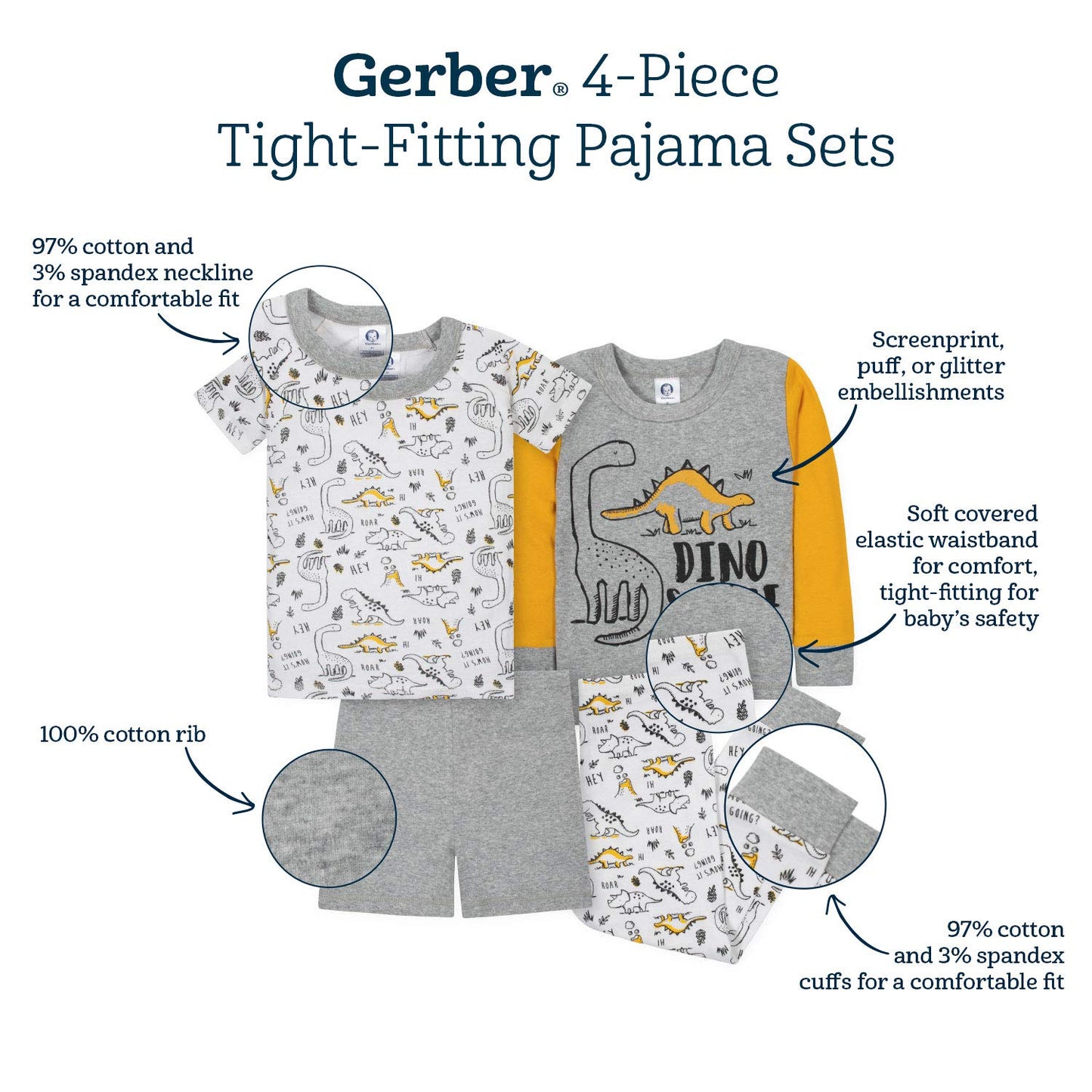 Gerber baby-girls 4-Piece Pajama Set Pajama Set 12 Months