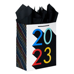 Hallmark 13" Large Graduation Gift Bag with Tissue Paper (2023 Rainbow with Black Glitter) for High School, College, Kindergarten, 8th Grade and More