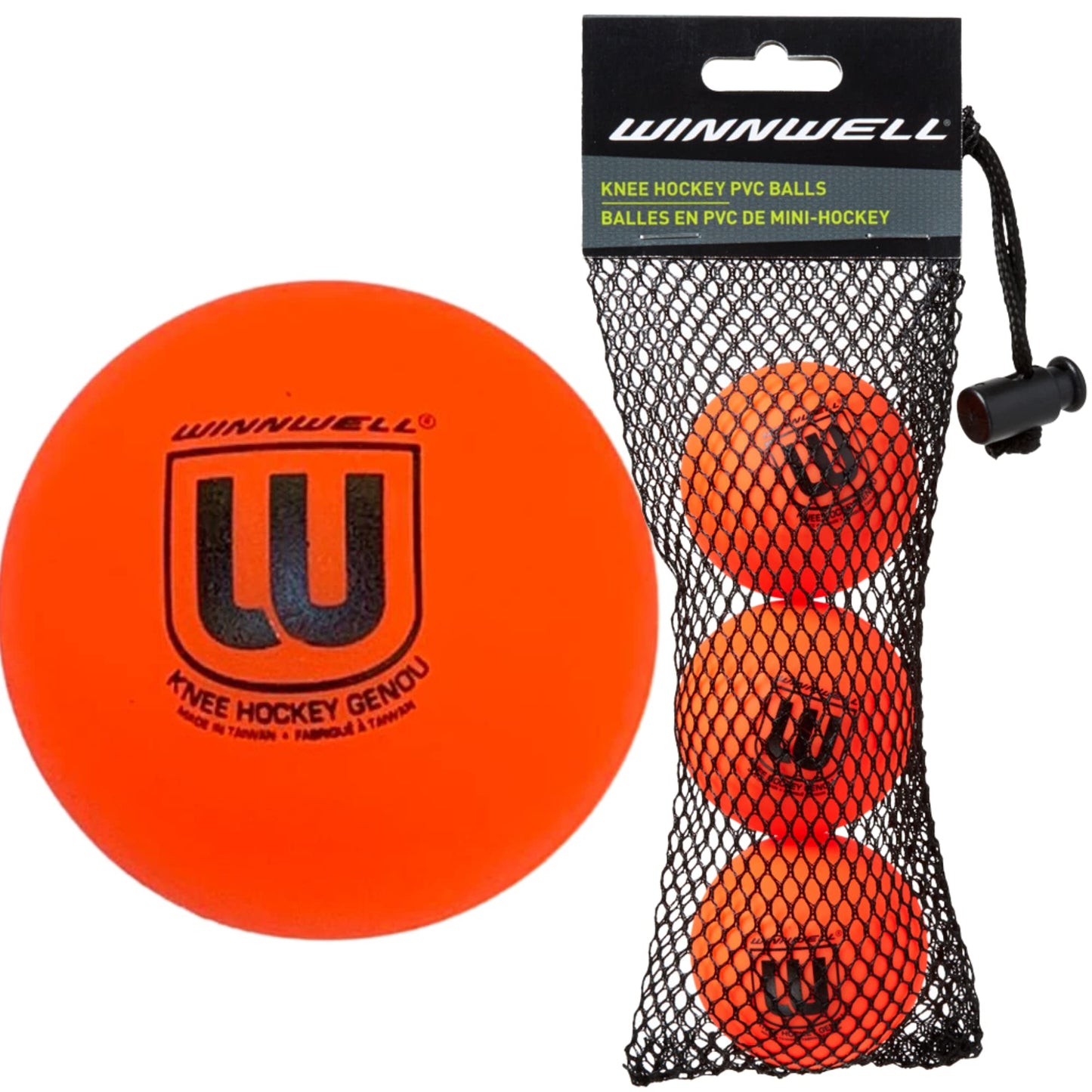 Winnwell Knee Hockey Foam Balls - Indoor Mini Stick Hockey Balls for Kids -  Soft Foam 6-Pack,  Assorted Colors with Drawstring Bag - 2" Diameter Ball