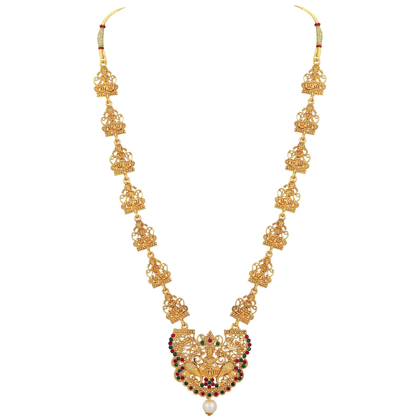Shining Diva Fashion 18k Gold Plated Latest Long Short Combo Traditional Temple Necklace Jewellery Set for Women