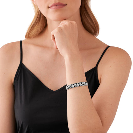 Michael Kors Women's Silver-Tone Brass Logo Bangle Bracelet (Model: MKJ8111040), One Size, Brass, no gemstone