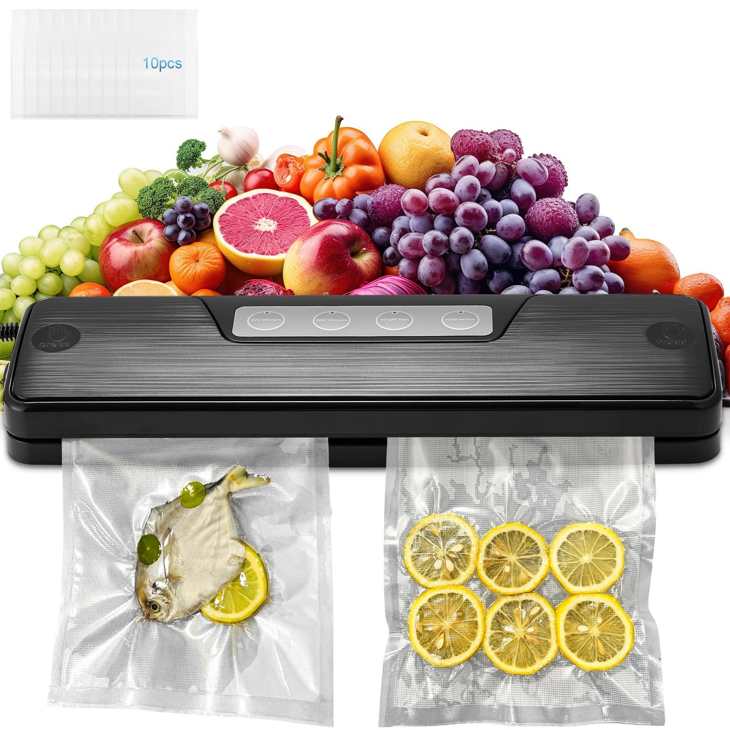 Vaccum Sealer Food Savers Vacuum Sealer Machines, Dry/Moist Food Modes Vacuum Food Sealer with Cutting Design, Air Sealer Machine with 10 Vacuum Seal Bags