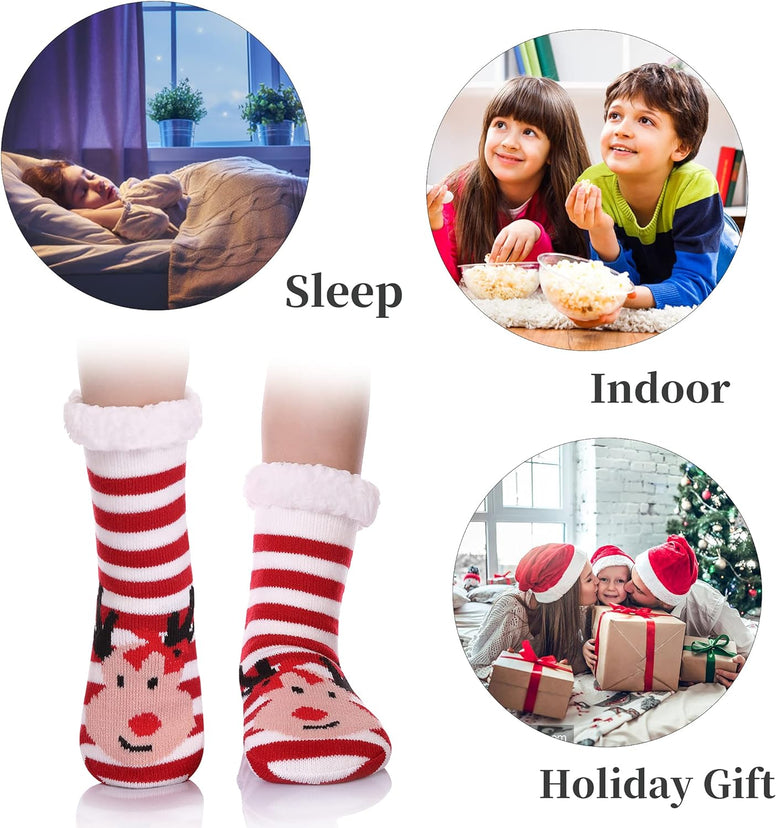 FNOVCO Kids Slipper Socks Boys Girls Fuzzy Soft Thick Cozy Warm Fleece lined Winter Indoor Christmas Socks