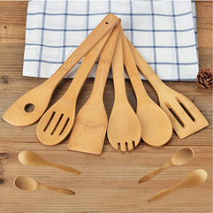 U & U 9 Pieces Bamboo Wooden Cooking Kitchen Utensils Spoons Spatulas Cutlery Tong Set 8 Pieces + 1 Holder (Organic)