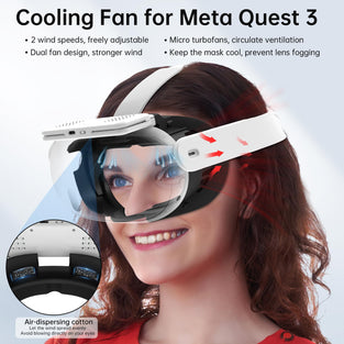 HiBloks Face Cover with Cooling Fan for Meta Quest 3 Accessories, Soft Lycra Cotton Compatible with Oculus Quest 3 Fan Cooler Active Air Circulation Ventilation to Relieve Lens Fogging (2 Speeds)