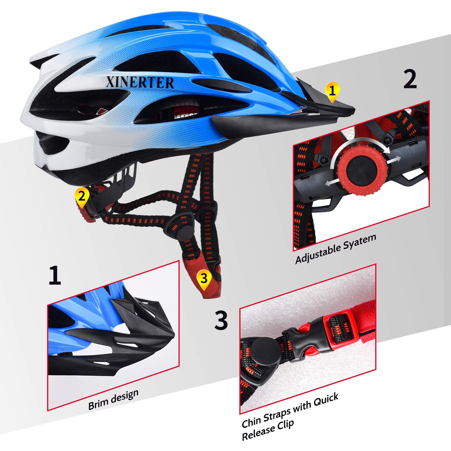 XINERTER Mountain bike helmet,Road Bicycle Helmet for Men Women with Removable Sun Visor,Adjustable Size Adult Cycling Helmets