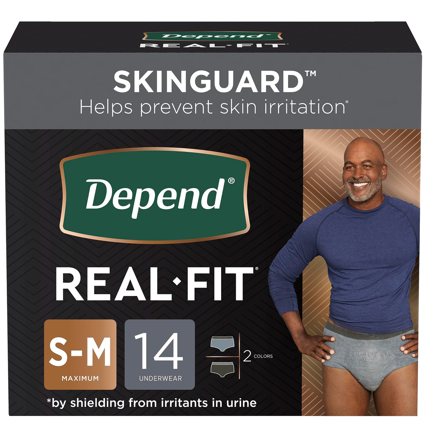 Depend Real Fit Incontinence Underwear for Men with Maximum Absorbency, Gray, Small/Medium, 14 ct
