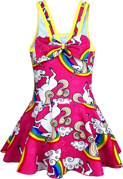 KuKiee Girls One Piece Rainbow Unicorn Swimsuit Stars Print Swimwear Bathing Suit