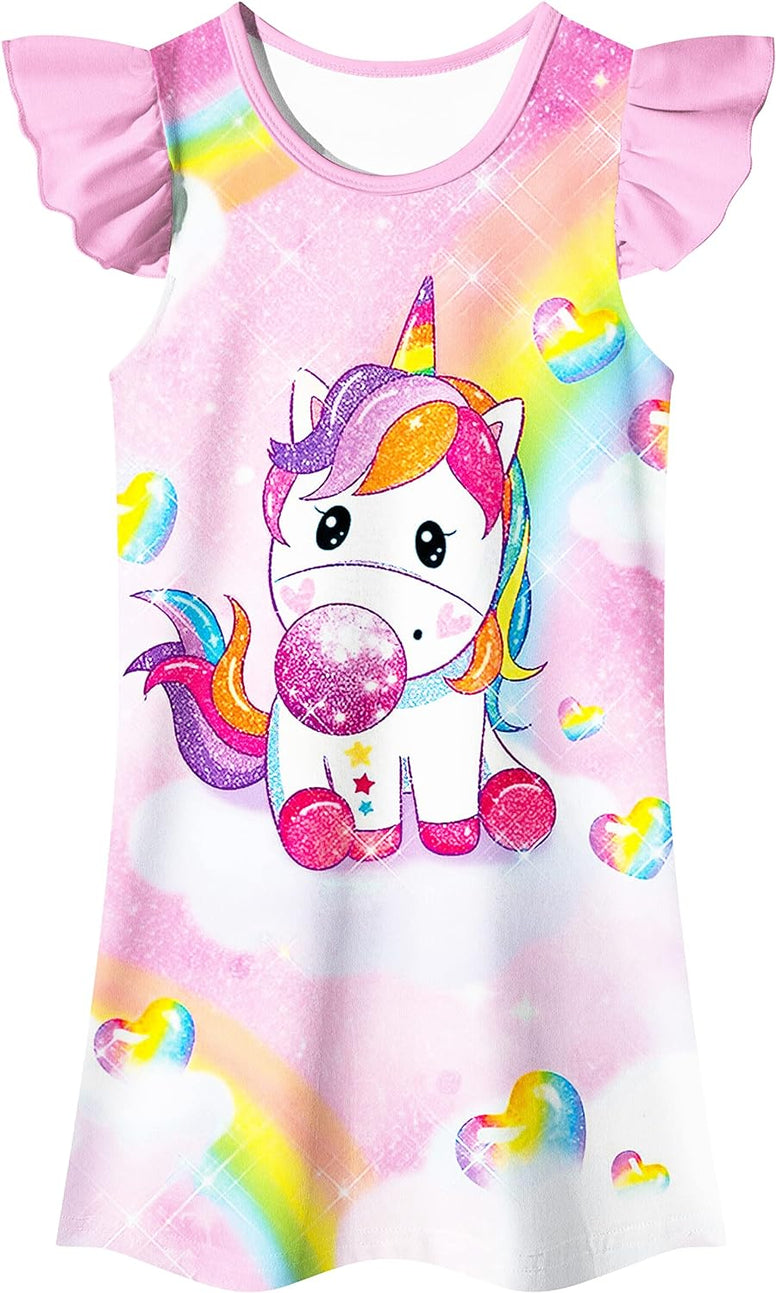 LQSZ Girls Nightgowns 2-Pack Little Girls Pajama Nightdress Sleep Wear 3-12 Y