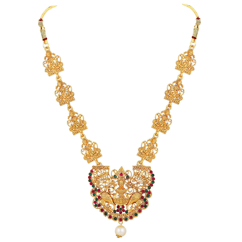 Shining Diva Fashion 18k Gold Plated Latest Long Short Combo Traditional Temple Necklace Jewellery Set for Women