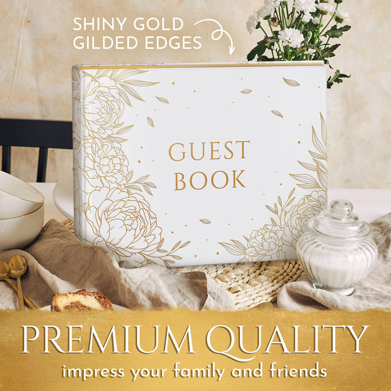 Gold Floral Wedding Guest Book, Wedding Guestbook with Pen, Guest Book Wedding Gold Hot Foil Stamping, Bridal Shower Guest Book Gold Paper Edge, Wedding Guestbook Alternative, Guestbook Wedding