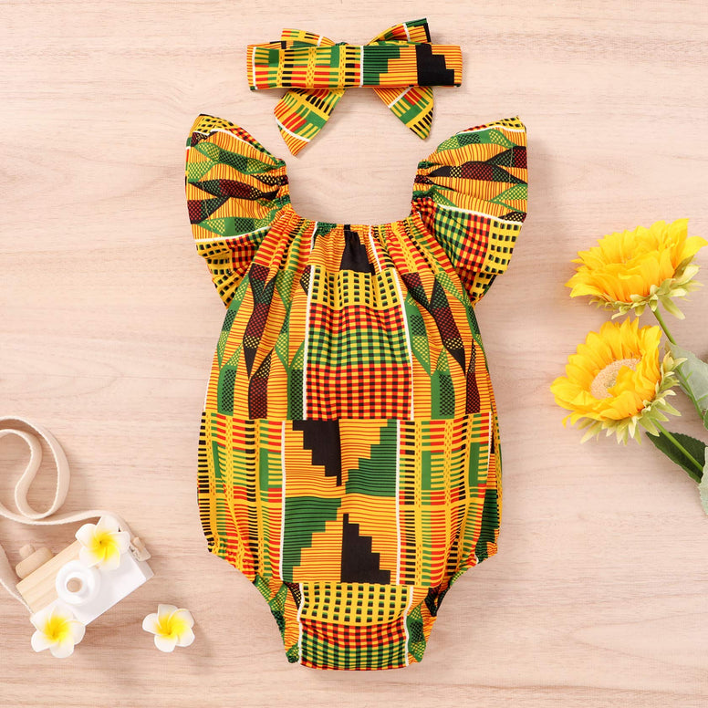 YOUNGER TREE African Baby Clothes Girl Dashiki Ankara Outfit Set(3-6 M )