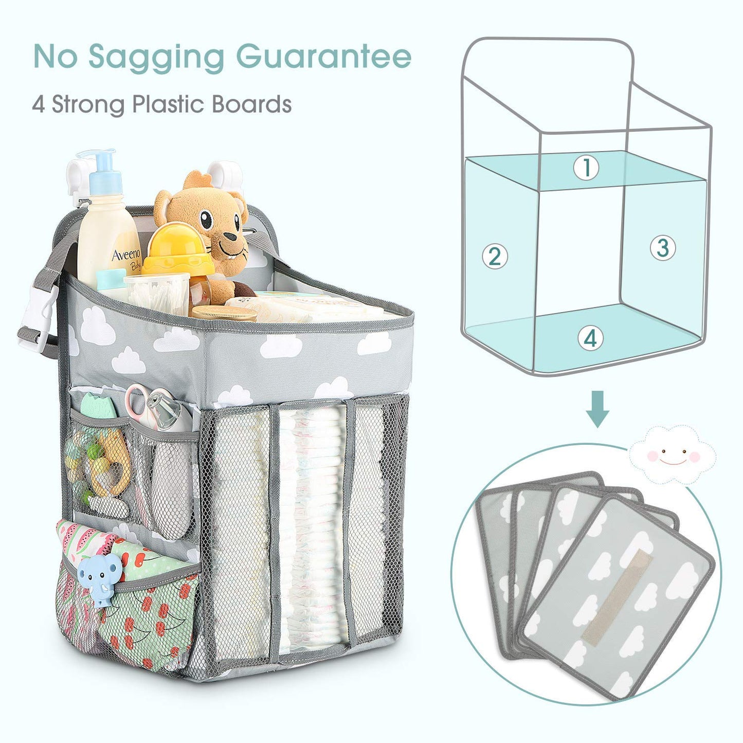 SKEIDO Hanging Diaper Caddy Organizer - Diaper Stacker for Changing Table, Crib, Playard or Wall