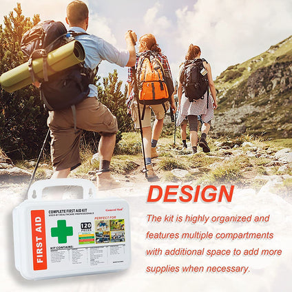 General Medi 120 Pieces Hardcase First Aid Kit - Includes Instant Cold Pack, Emergency Blanket for Travel, Home, Office, Vehicle, Camping, Workplace & Outdoor