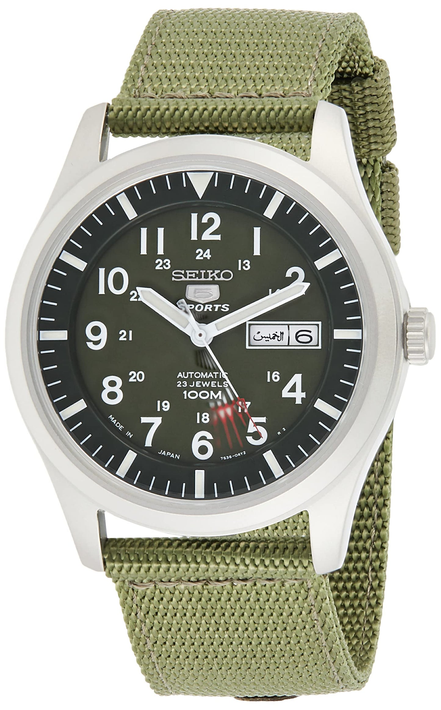 Seiko 5 Men's Green Dial Nylon Band Automatic Watch - SNZG09J1