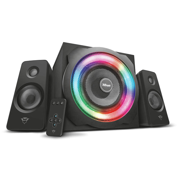 Trust Gaming GXT 629 Tytan RGB 2.1 PC Gaming Speaker System with Subwoofer, UK Plug, LED Illuminated RGB, Black