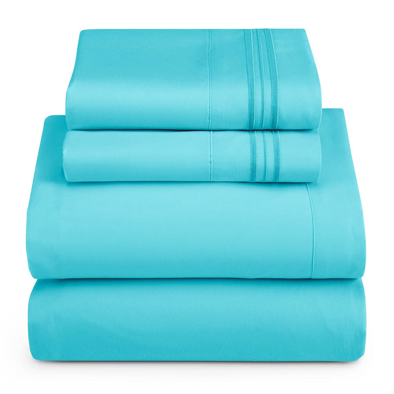 Clara Clark Full Sheets Set, Deep Pocket Bed Sheets for Full Size Bed - 4 Piece Full Size Sheets, Extra Soft Bedding Sheets & Pillowcases, Beach Blue Sheets Full