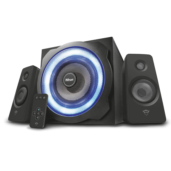 Trust Gaming GXT 629 Tytan RGB 2.1 PC Gaming Speaker System with Subwoofer, UK Plug, LED Illuminated RGB, Black