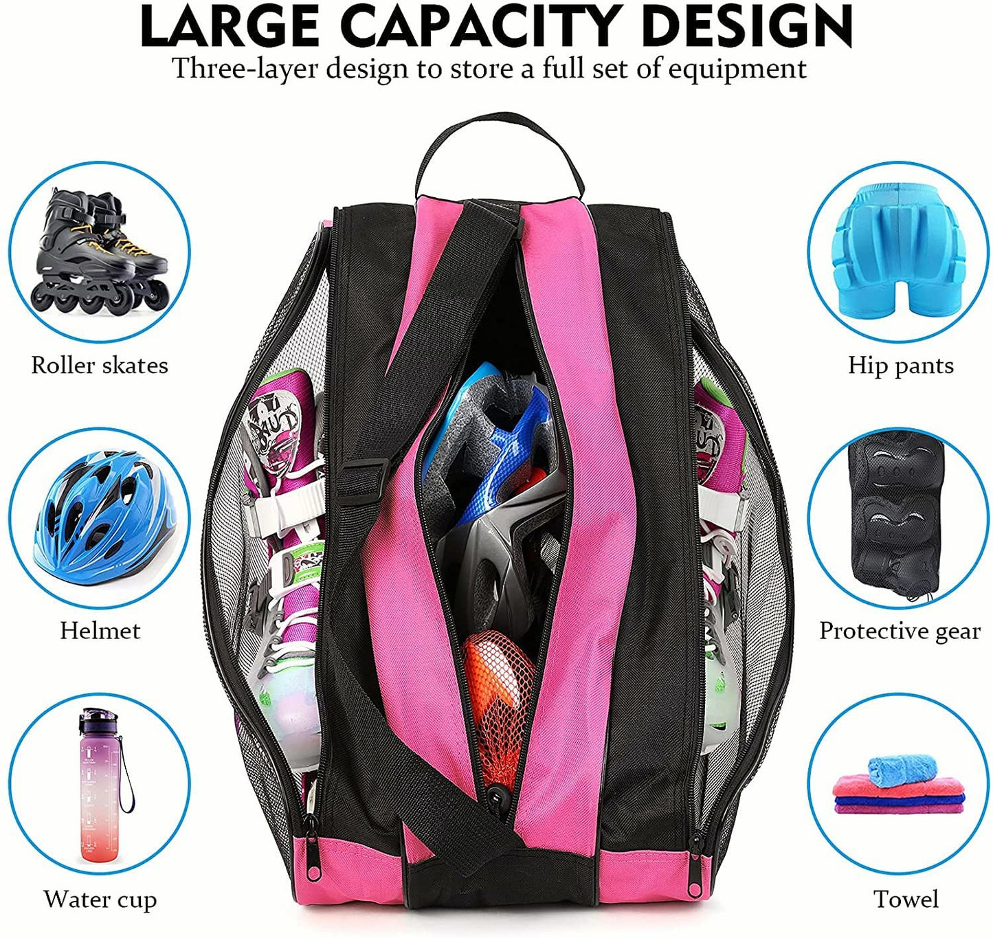 FOUUA Roller Skate Bag - Unisex Ice Skate Bag with Adjustable Shoulder Strap - Breathable Oxford Cloth Skating Shoes Storage Bag Without Unpleasant Smell Roller Skate Accessories