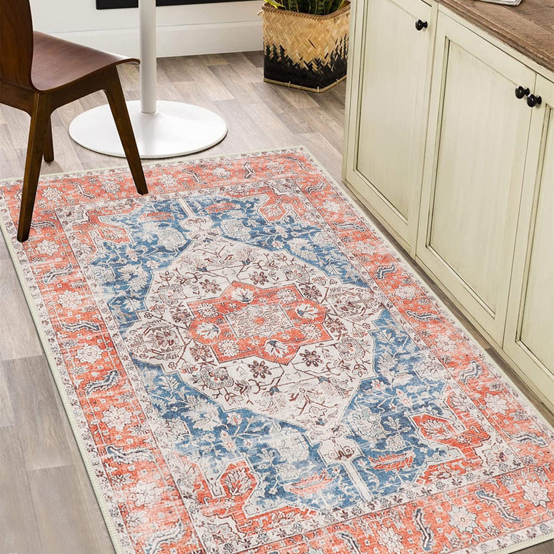 Cekene Distressed Area Rug 3x5 Non Skid Persian Accent Rug Washable Oriental Throw Rugs Low Pile Entryway Rug Runner Boho Floor Carpet for Entrance Living Room Bedroom