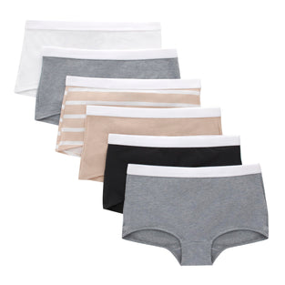 Hanes womens Originals Boyshort Underwear, Stretch Cotton Boyshorts, Black & Assorted, 6-pack Hipster Panties (pack of 6) 8Y