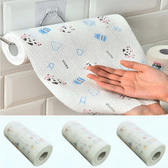 HEXAR Multipurpose Cotton Towel Roll Cleaning Cloth Disposable or Washable and Reusable Cotton Towels Cleaning Wipes Easy to Absorb Water or Oil (25CM X 25CM X 100PCS - 3 ROLLS, PRINTED)