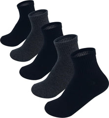 Boys & Girls Unisex Grey-Black Short Crew Comfort Welt - School - Sports Socks 5 Pairs Pack