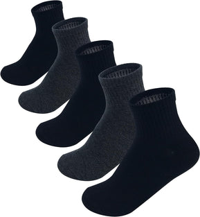 Boys & Girls Unisex Grey-Black Short Crew Comfort Welt - School - Sports Socks 5 Pairs Pack