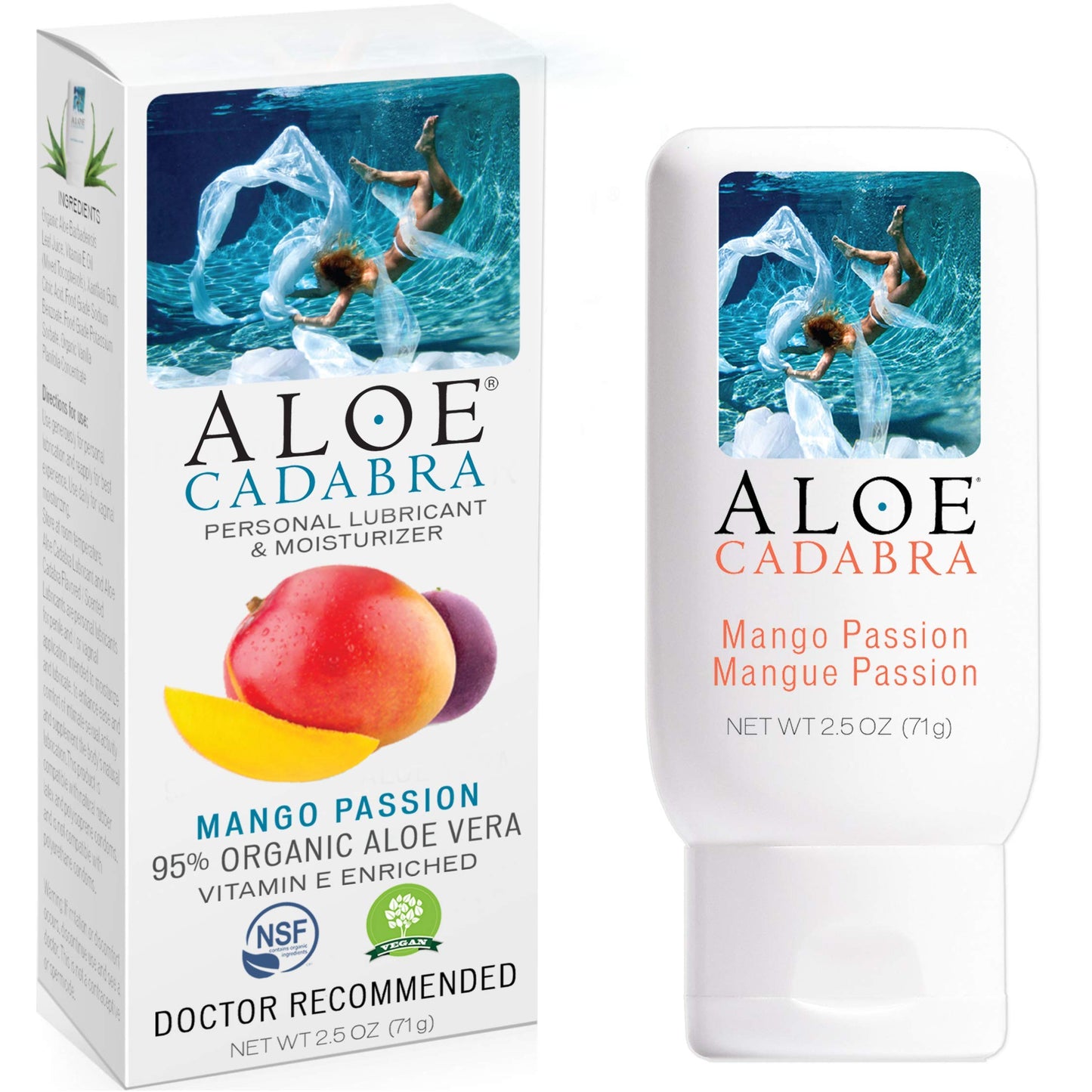 Flavored Personal Lubricant Organic, Natural Mango Passion Lube, Oral, Women, Men & Couples, 2.5 Ounce Aloe Cadabra