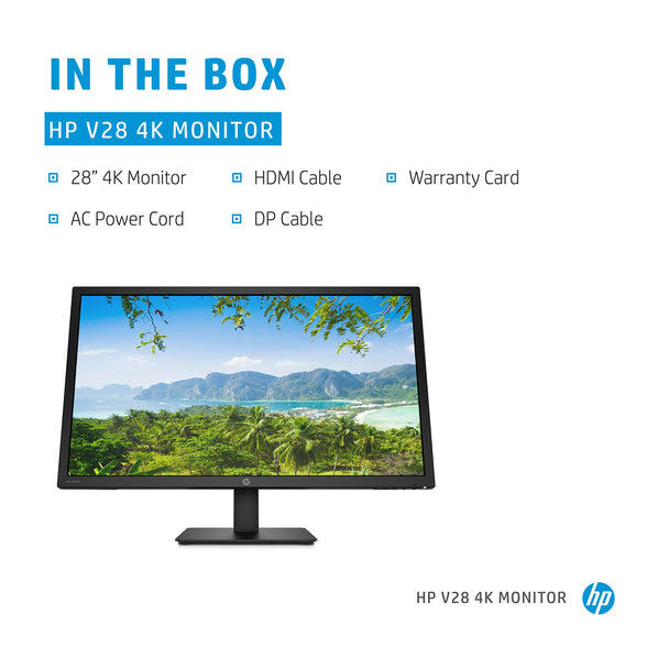HP V28 4K Monitor - Computer Monitor with 28-inch Diagonal Display, 3840 x 2160 at 60 Hz, and 1ms Response Time - AMD Freesync Technology - Dual HDMI and DisplayPort - Low Blue Light - 8WH57AA#ABA