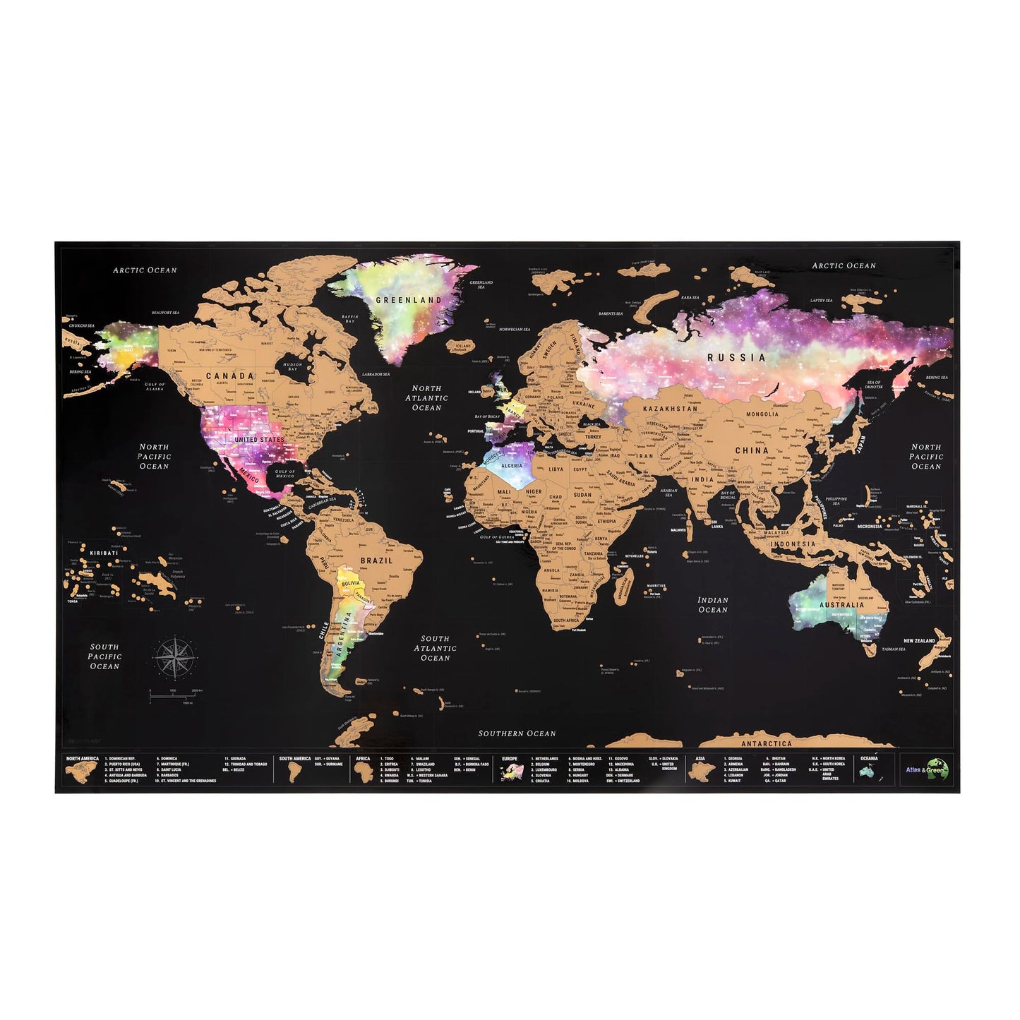 Scratch Off World Map Poster + BONUS Europe Map - Detailed travel maps in Nebula Watercolour - with Accessories Kit and Gift Tube