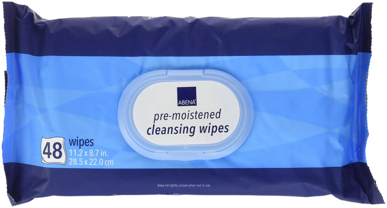 Abena Stretchable Pre-Moistened Cleansing Wipes, 11.2" X 8.7", 48 Count