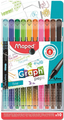 Maped 749050 Graph'Peps Felt-Tip Pens Fine Point 0.4 Mm Durable Tip Writing Comfort Pack Of 10 Colours